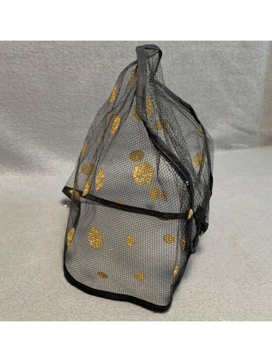 Vintage Womens Black Mesh Hair Net w/Gold Polka Dots - Retro Chic Head Covering